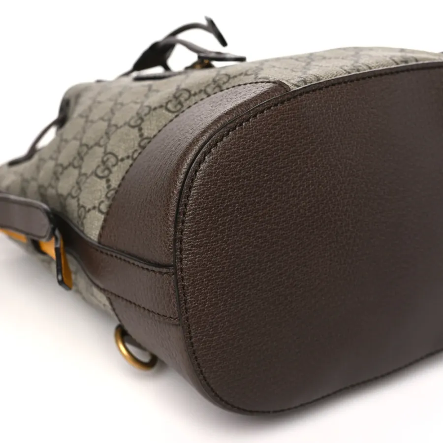 Gucci Medium Neo Vintage Drawstring Bucket Backpack New Acero Crop GG Supreme Monogram Canvas Gold Hardware