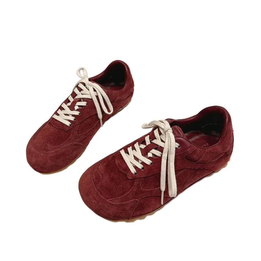 Bottega Veneta Orbit Flash Sneakers In Burgundy Suede Lace-Up Sneaker