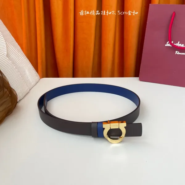 Ferragamo Women's Gancini Reversible Fixed Belt In Mint Blue/Blue/Red/Black/Pink Calfskin With Gold/Silver Hardware 25mm - Image 10