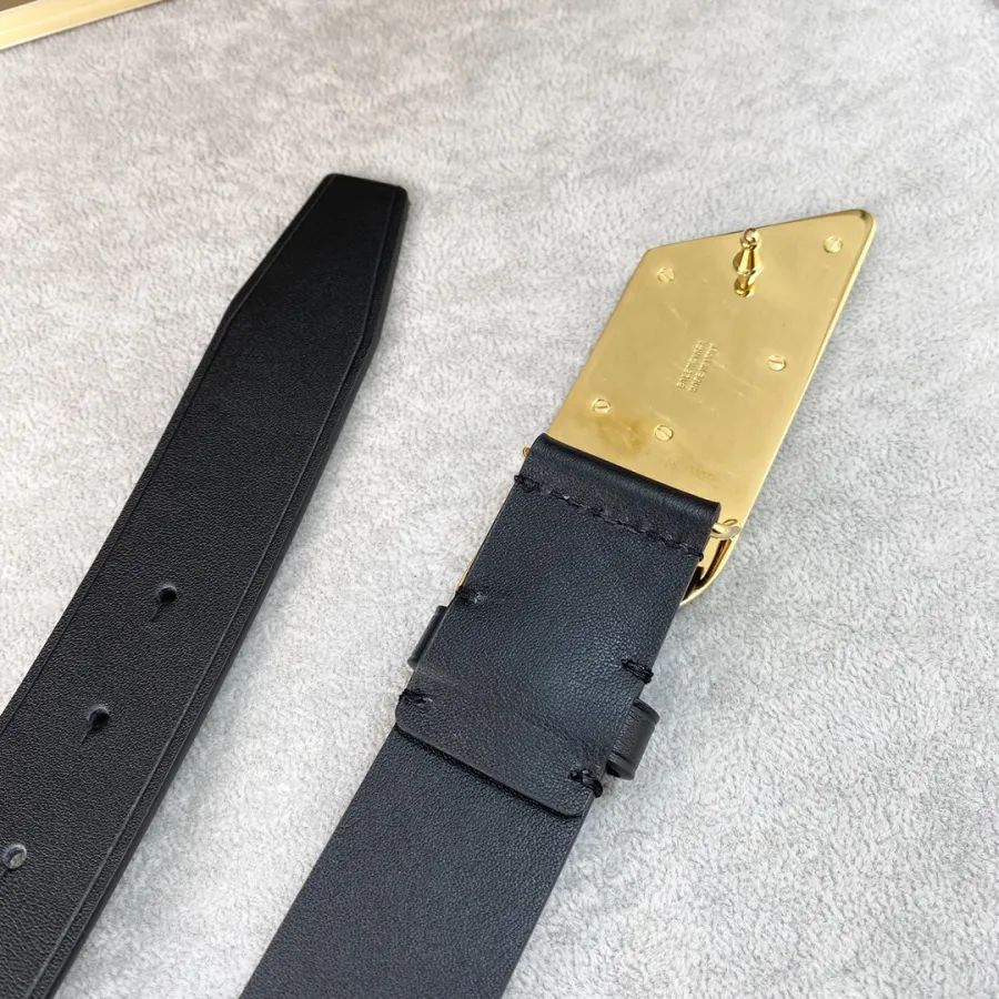 Balenciaga Men's Moto Logo Belt In Black Natural Calfskin With Gold/Silver Hardware 35mm