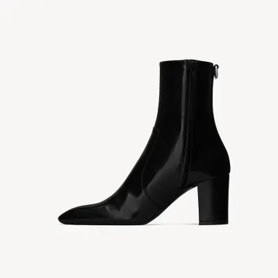 Yves Saint Laurent black mirror leather ankle boots