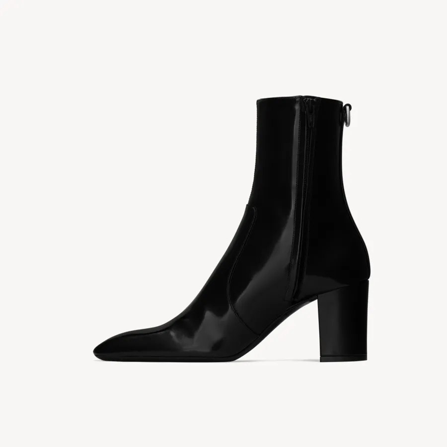 Yves Saint Laurent black mirror leather ankle boots