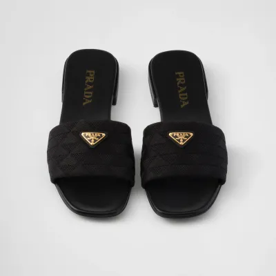 PRADA Black embroidered fabric slippers