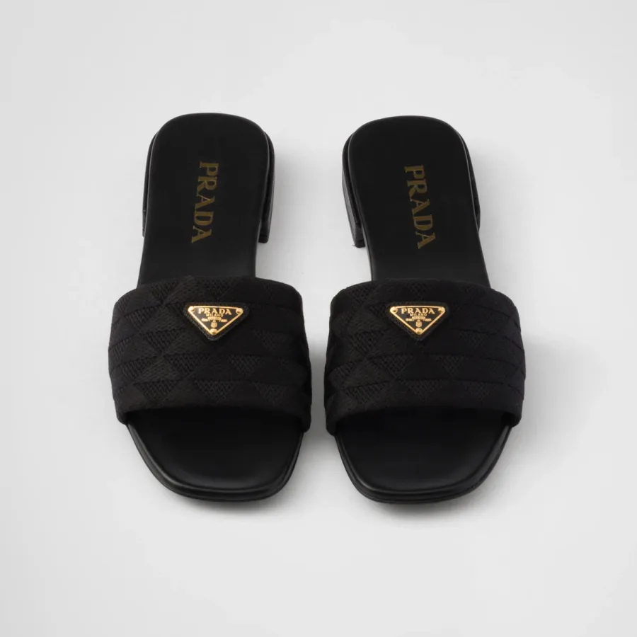 PRADA Black embroidered fabric slippers