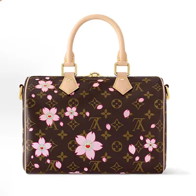 LOUIS VUITTON x Takumi Murakami SpeedyBandouliere CHERRY BLOSSOM gold metal accessories shoulder handbag for women brown