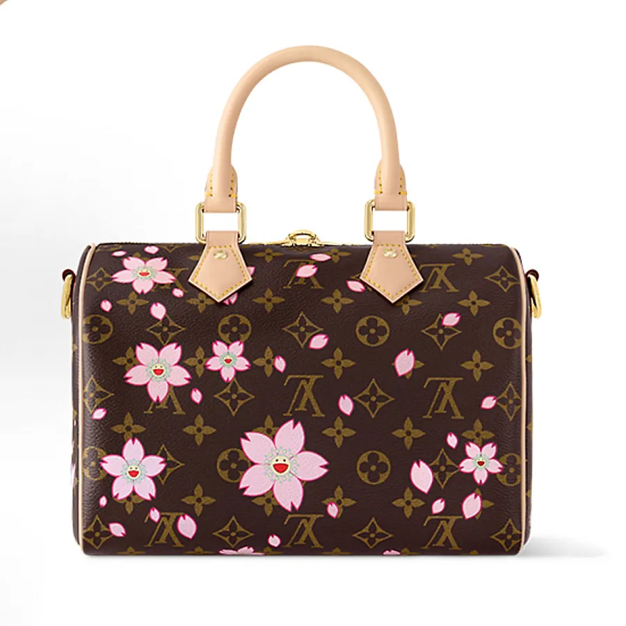LOUIS VUITTON x Takumi Murakami SpeedyBandouliere CHERRY BLOSSOM gold metal accessories shoulder handbag for women brown