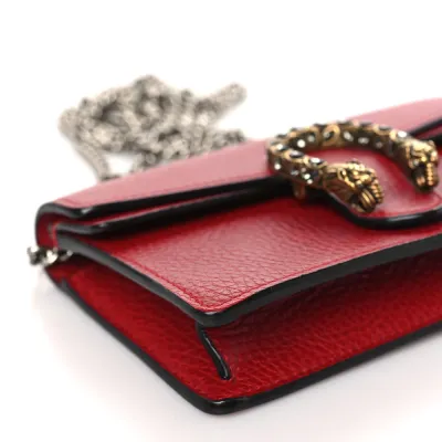 Gucci Mini Super Dionysus Shoulder Bag Hibiscus Red Calfskin Leather Aged Silver Hardware