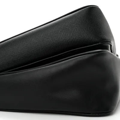 Prada Medium Double Triangle Shoulder Bag Black Vitello Saffiano Cuir Leather Silver Hardware