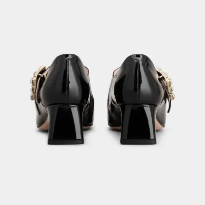 Roger Vivier Très Vivier Dasiy Mary Janes In Black/White Patent Leather With Crystal Buckle (Heel Height 4.5cm)