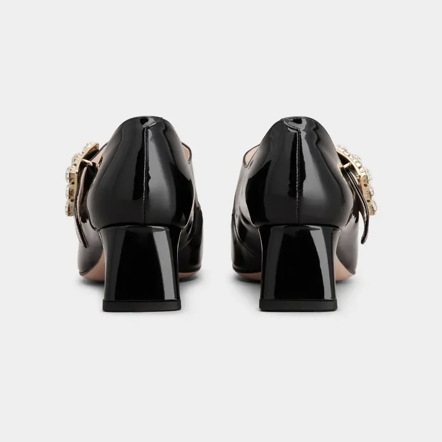 Roger Vivier Très Vivier Dasiy Mary Janes In Black/White Patent Leather With Crystal Buckle (Heel Height 4.5cm)