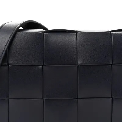 Bottega Veneta Maxi Intreccio Small Cassette Crossbody Bag Navy Blue Lambskin Leather