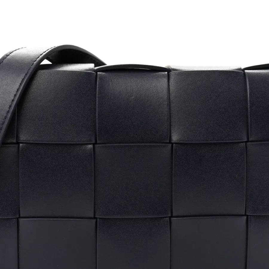 Bottega Veneta Maxi Intreccio Small Cassette Crossbody Bag Navy Blue Lambskin Leather