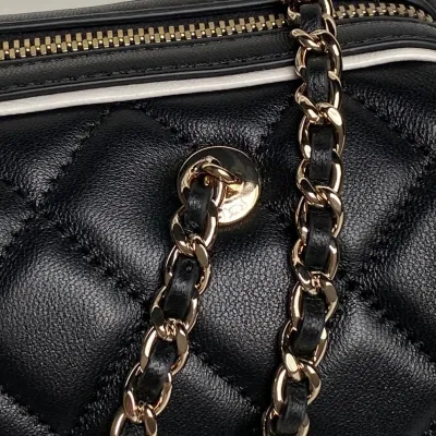 Chanel Black / White Quilted Lambskin Leather Crossbody Bags