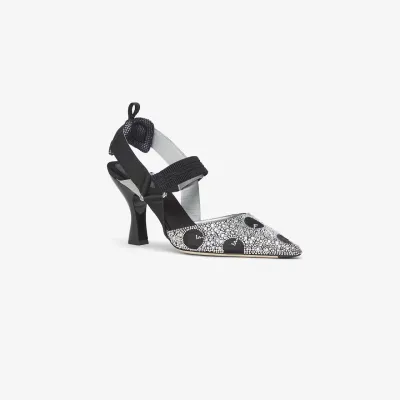 FENDI Black mesh and rhinestone heels