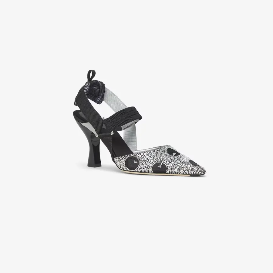 FENDI Black mesh and rhinestone heels