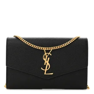 Saint Laurent Small Uptown Chain Wallet Black Grain De Poudre Leather Gold Hardware