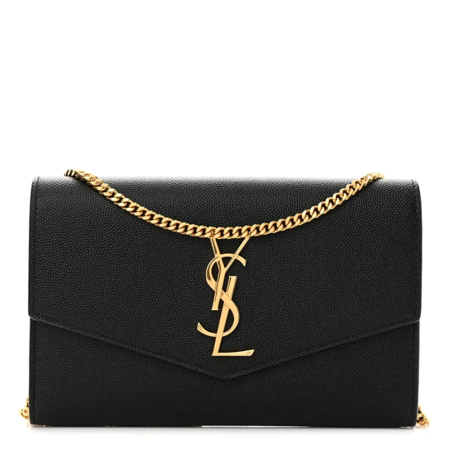 Saint Laurent Small Uptown Chain Wallet Black Grain De Poudre Leather Gold Hardware