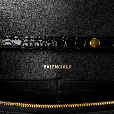 Balenciaga XS Hourglass Chain Bag Black Crocodile Embossed Shiny Calfskin Leather Gold Hardware