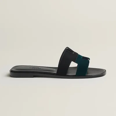 HERMES Oran Dark green Slippers