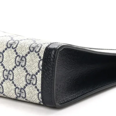 Gucci Small Web Ophidia Pouch Beige/Blue GG Supreme Monogram Canvas Gold Hardware