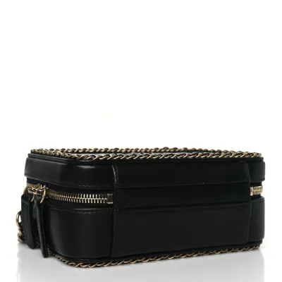 Chanel CC Filigree Vanity Case Small Black Quilted Goatskin Leather Gold Hardware