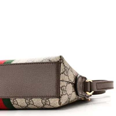 Gucci Small Ophidia Dome Shoulder Bag Beige / Ebony / New Acero GG Supreme Monogram Canvas & Textured Dollar Calfskin Leather Gold