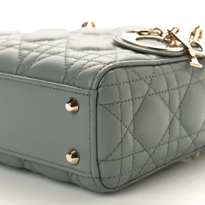 Dior Mini Lady Dior Grey Cannage Lambskin Leather Gold Hardware