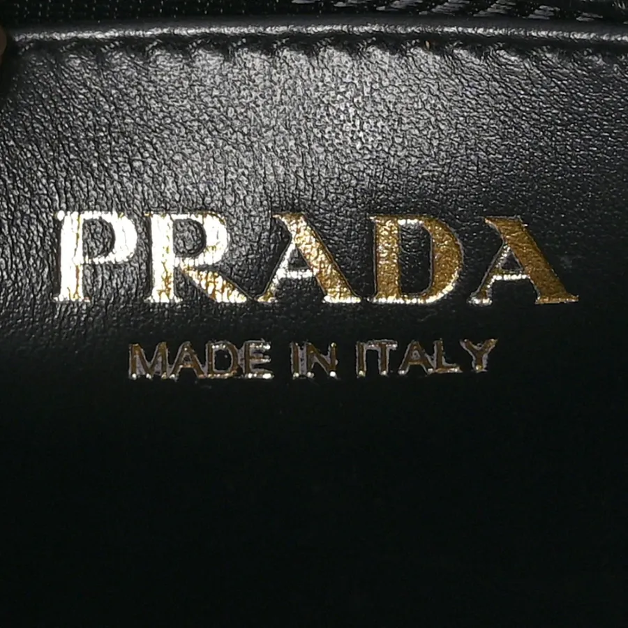 Prada Mini Triangolo Symbole Embroidered Tote Bag Black/Corda Jacquard Saffiano Leather Gold Hardware