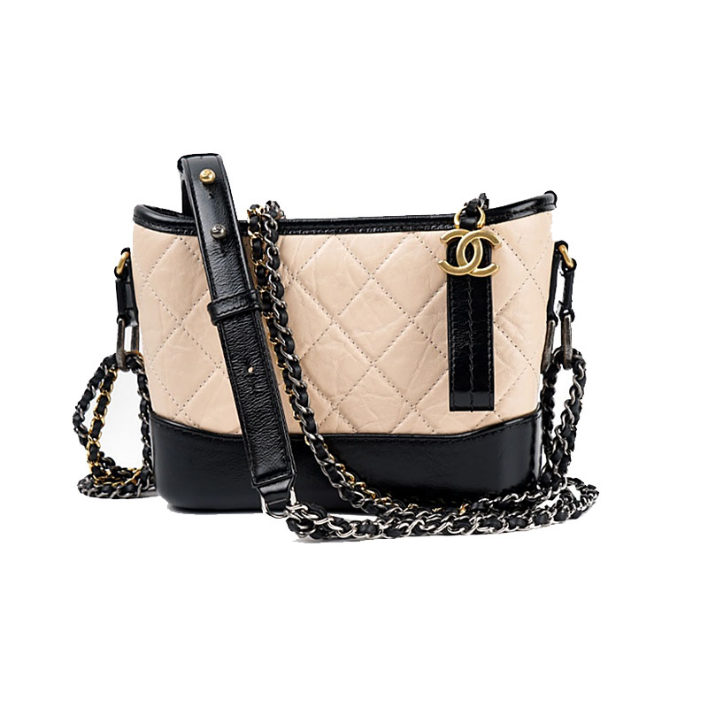 Chanel Apricot com Bolsa Preta Acolchoada em Couro de Bezerro Bolsas de Ombro Bolsas Transversais