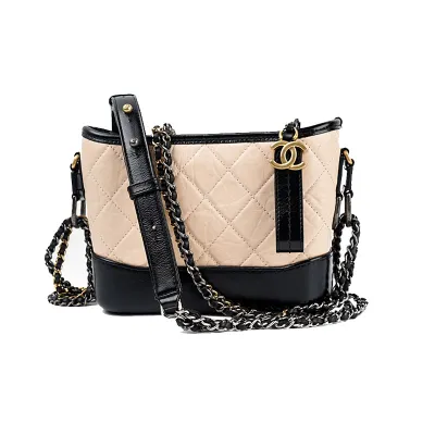 Chanel Apricot with black Bag Quilted Calfskin Leather Shoulder Bags Crossbody Bags