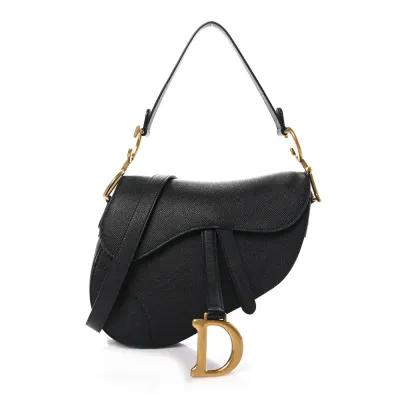 Dior Medium Saddle Bag Black Grained Calfskin Leather Gold Hardware