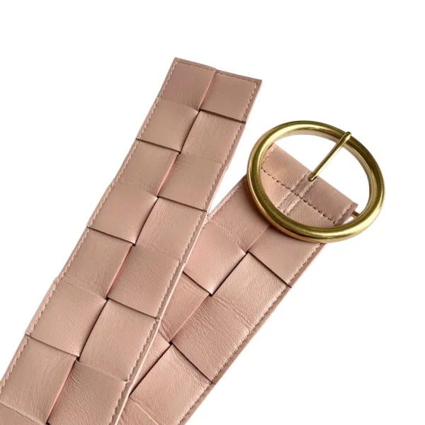 Bottega Veneta Women's Round Buckle Maxi Intrecciato Adjustable Belt In Pink/Blue/White/Coffee/Black Calfskin With Gold Hardware 60mm - Image 4