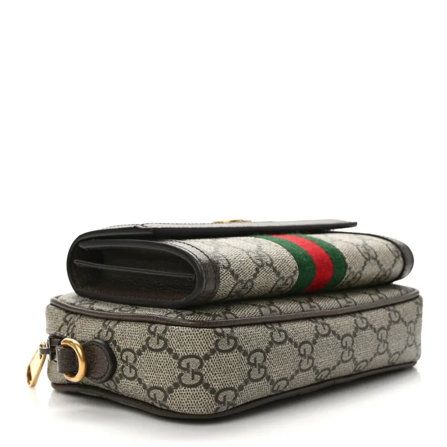 Gucci Mini Web Ophidia Bag Beige/Ebony GG Supreme Monogram Canvas Gold Hardware