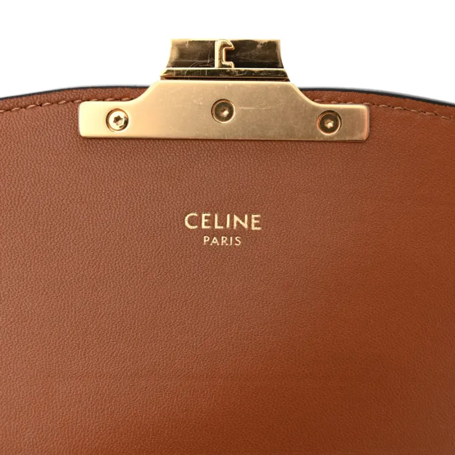 Celine Small Teen Triomphe Bag White/Tan Textile & Natural Calfskin Leather Gold Hardware