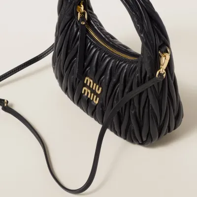 Miu Miu Wander Matelassé Quilted Lambskin Leather handbag Black Crossbody Bags