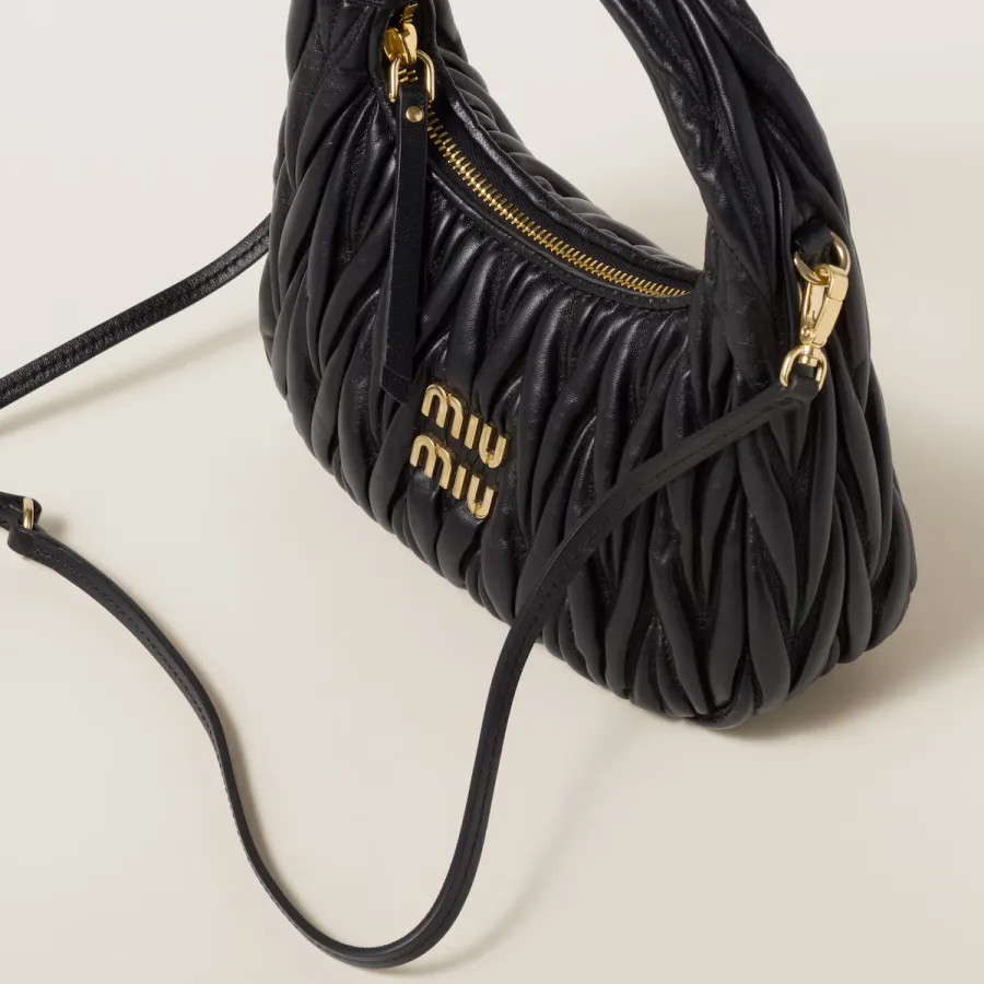 Miu Miu Wander Matelassé Quilted Lambskin Leather handbag Black Crossbody Bags