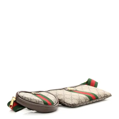 Gucci Medium Web Ophidia Utility Belt Bag Beige / Ebony / New Acero GG Supreme Monogram Canvas & Calfskin Leather Gold Hardware