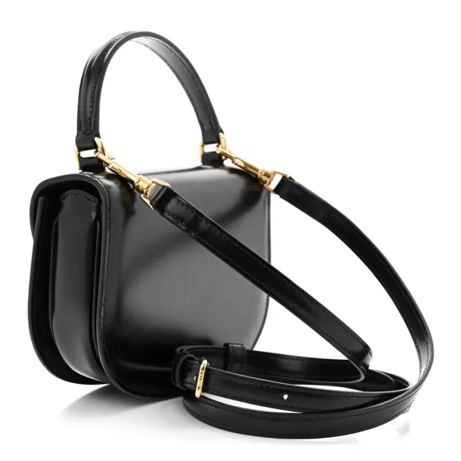 Celine Mini Besace Clea Triomphe Bag Black Shiny Calfskin Leather Gold Hardware