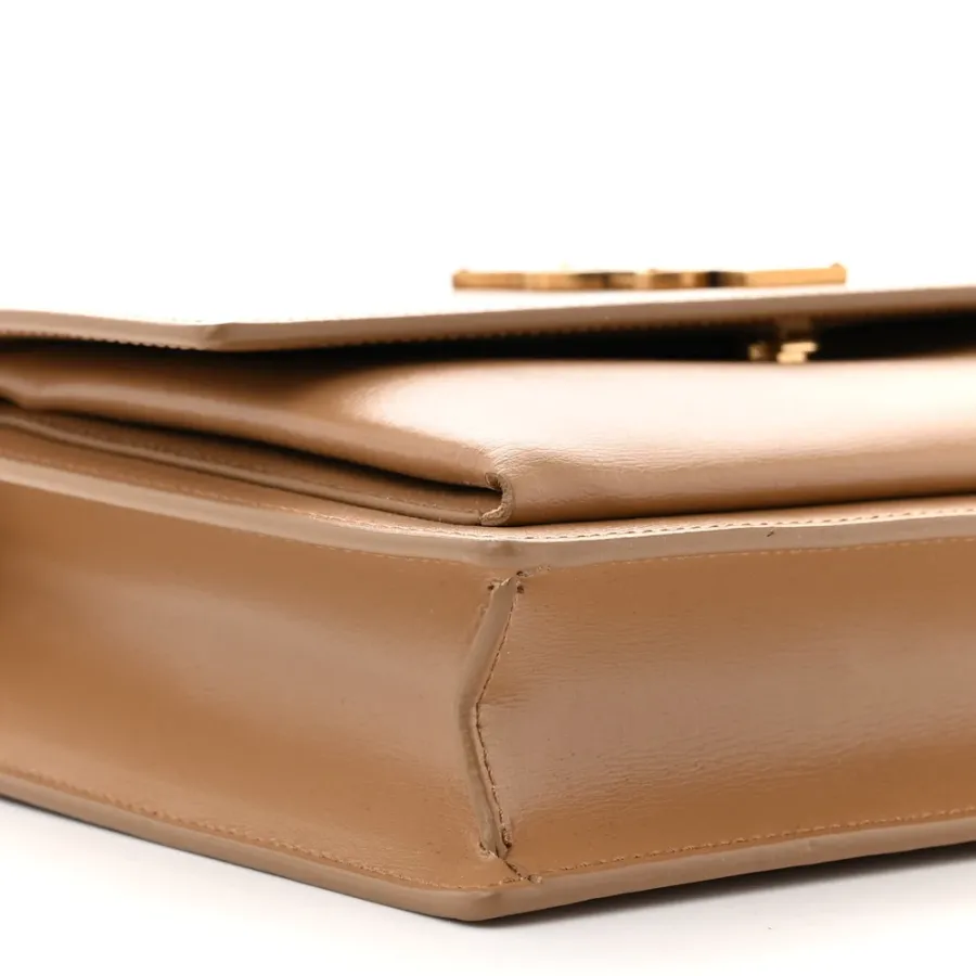 Saint Laurent Medium Sunset Satchel Natural Tan Smooth Monogram Calfskin Leather Gold Hardware