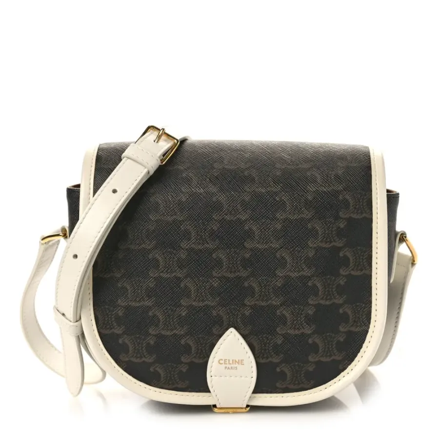 Celine Medium Folco Bag White Triomphe Canvas Gold Hardware