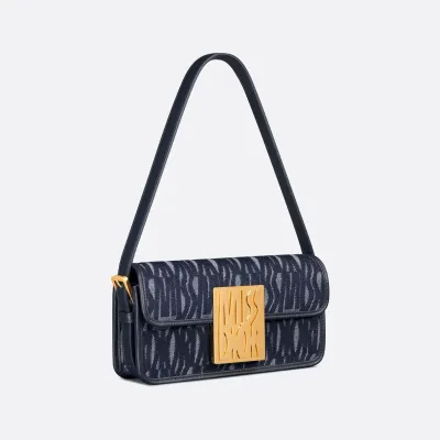 Dior Miss Dior Flap Bag In Blue Miss Dior Allover Denim With Gold Hardware