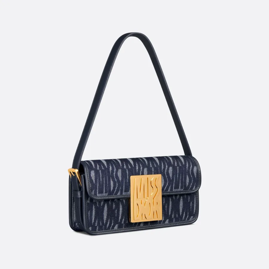 Dior Miss Dior Flap Bag In Blue Miss Dior Allover Denim With Gold Hardware