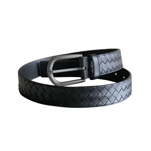Bottega Veneta Men's Semicircle Buckle Intrecciato Belt In Black Calfskin With Matte Gun Black/Silver/Gold Hardware 35mm - Image 8