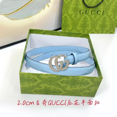 Gucci Women's Double G Buckle Belt In Green/Blue/Red/Black GG Calfskin With Gold/Silver Hardware 20mm