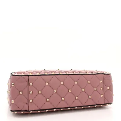 Valentino Garavani Medium Rockstud Spike Shoulder Bag Antique Rose Lambskin Leather Light Gold Hardware