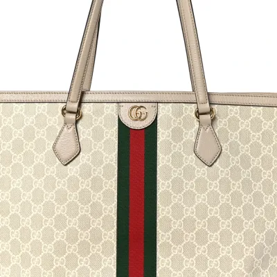 Gucci Medium Ophidia Shopping Tote Beige / Mystic White / Oatmeal GG Supreme Monogram Coated Canvas & Textured Dollar Calfskin Leather Gold Hardware