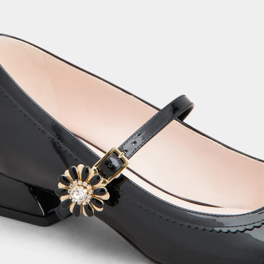 Roger Vivier Très Vivier Dasiy Mary Janes In Black Patent Leather With Flower Metal Buckle (Heel Height 2.5cm)