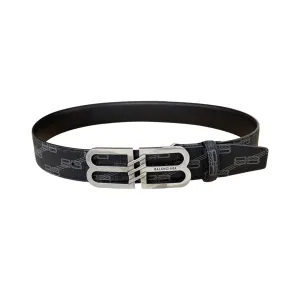 Balenciaga Men's BB Signature Belt In Black/Beige Bb Monogram Coated Canvas With Gold/Silver Hardware 38mm