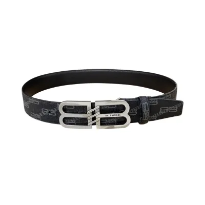 Balenciaga Men's BB Signature Belt In Black/Beige Bb Monogram Coated Canvas With Gold/Silver Hardware 38mm