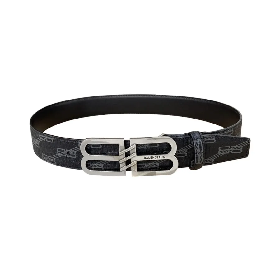 Balenciaga Men's BB Signature Belt In Black/Beige Bb Monogram Coated Canvas With Gold/Silver Hardware 38mm